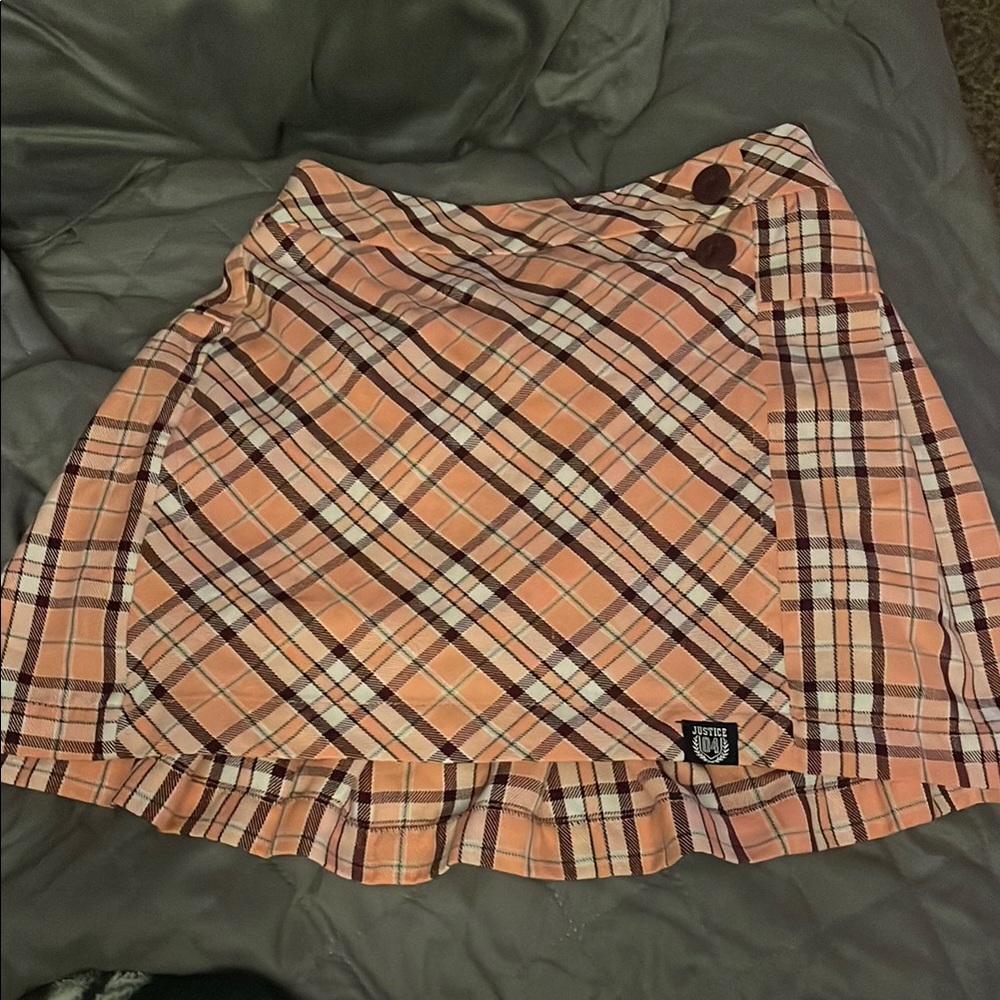 Justice Plaid Button-Accent Skorts